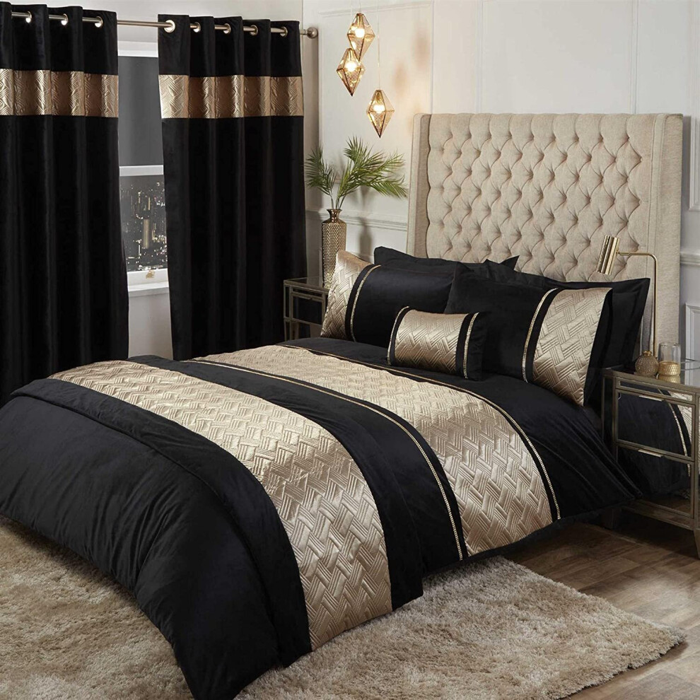 Capri Gold Black Super King Size Duvet Cover Set Velvet Sequin Bedding Bed Set Quilt