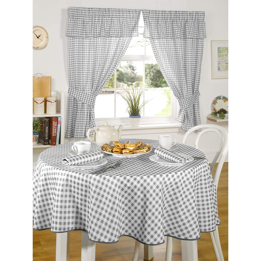 Molly Charcoal Gingham Check Kitchen Curtains Pencil Pleat 46x42" Dining Room Linen