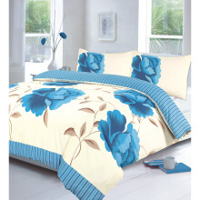 (Rosaleen Teal, Double ) Rosaleen Printed Duvet Cover with Pillowcase