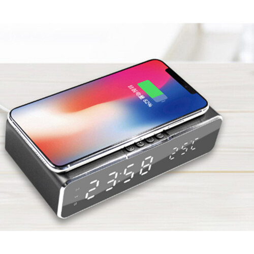 W1 Desktop Mobile Phone Wireless Charger LED Smart Alarm Clock Bedside Clock Wireless Fast Charging 2