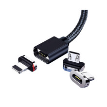 F12 2M Magnetisches Datenkabel 3-in-1-Schnellladekabel Blitzladekabel Geflochtenes Magnetladekabel