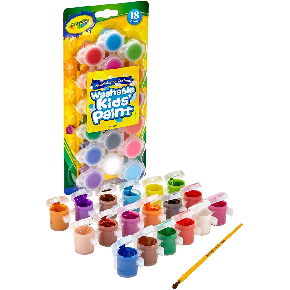 Crayola Washable Kids Paint Set & Paintbrush, Painting Supplies, 18 Count