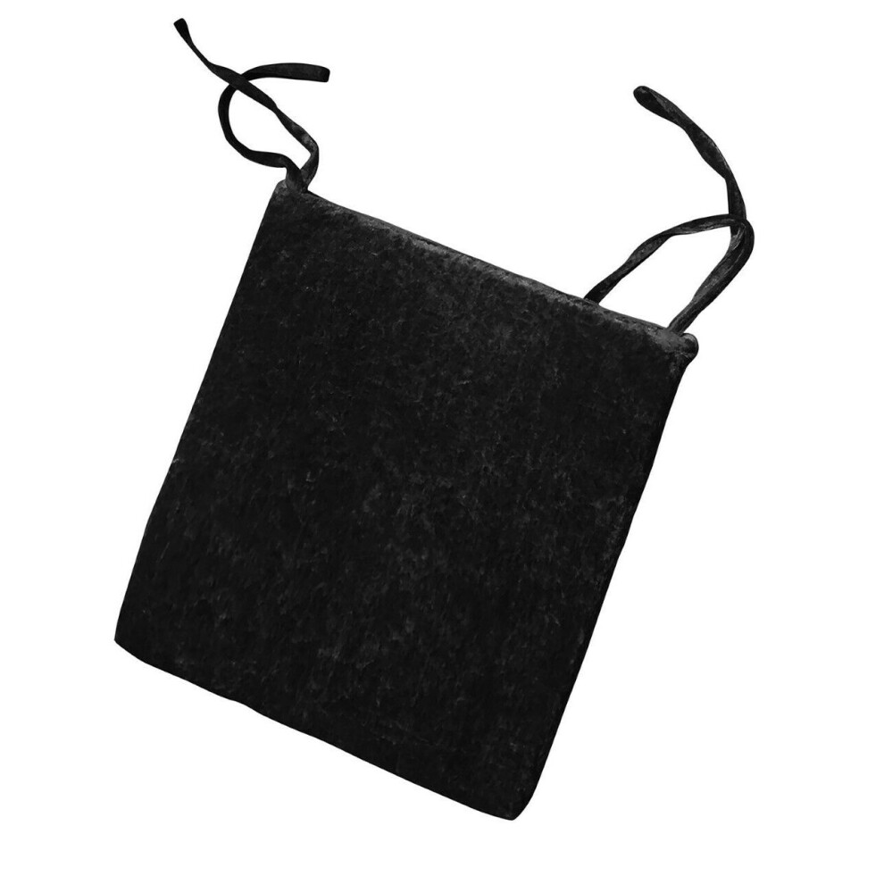 (Pack of 4, Black ) Crushed Velvet Foam Filled Seat Pad Chair Cushions With Ties Chair Pads