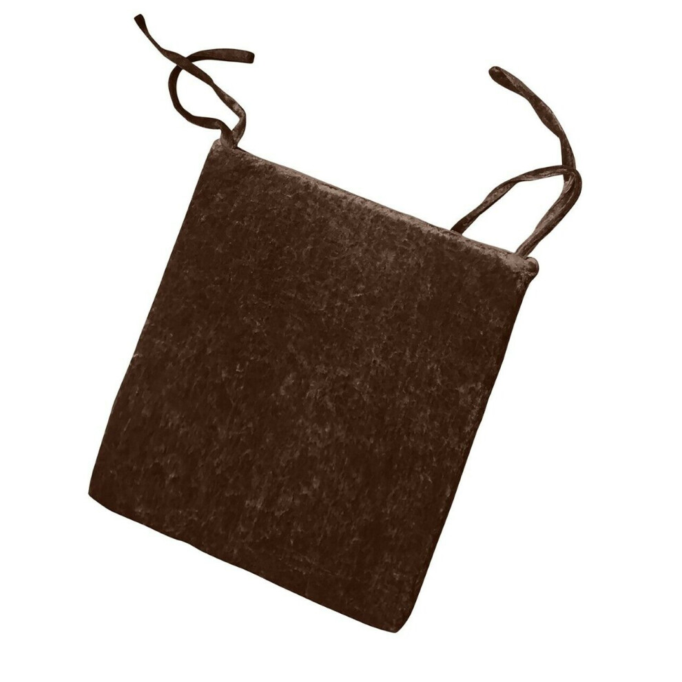 (Pack of 4, Chocolate) Crushed Velvet Foam Filled Seat Pad Chair Cushions With Ties Chair Pads