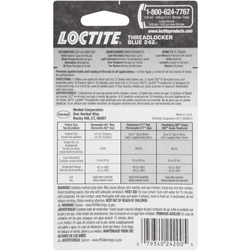 Loctite Loctite  Heavy Duty Threadlocker, 0.2 oz, Blue 242, Single 1