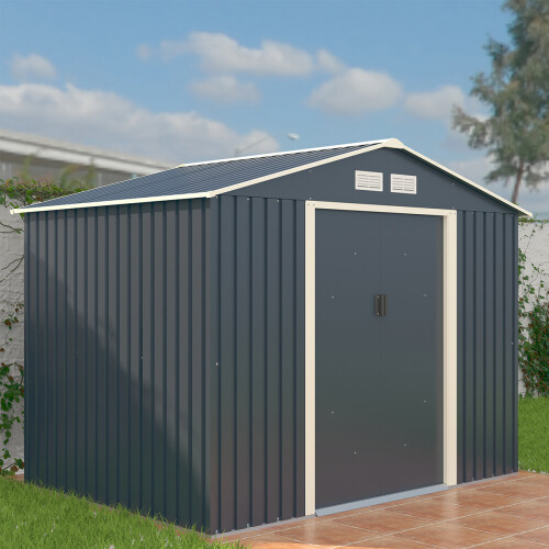 Charles Bentley Charles Bentley Grey Metal Garden Storage Shed -  8ft x 6ft 2