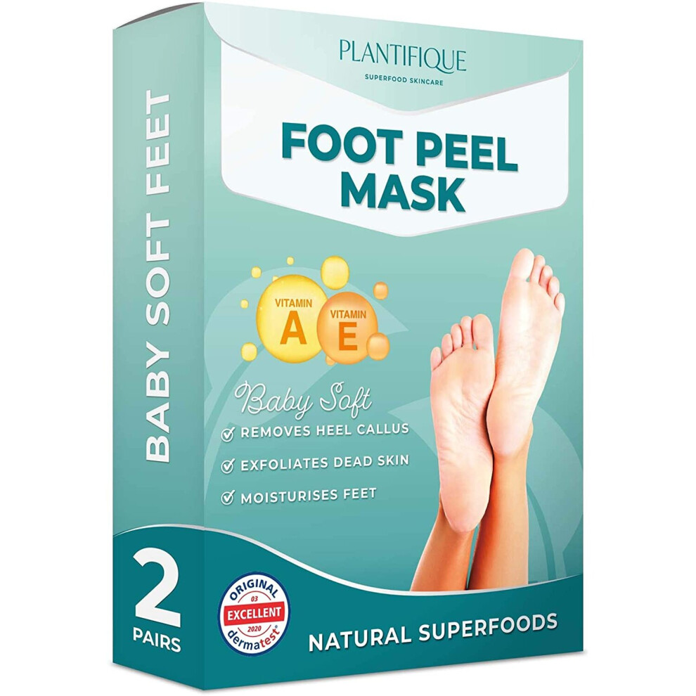 Plantifique Foot Peel Mask - Vitamins Feet Peeling Mask 2 Pack - Dermatologically Tested, Cracked Heel Repair, Dead Skin Remover For Baby Soft Feet - Ex