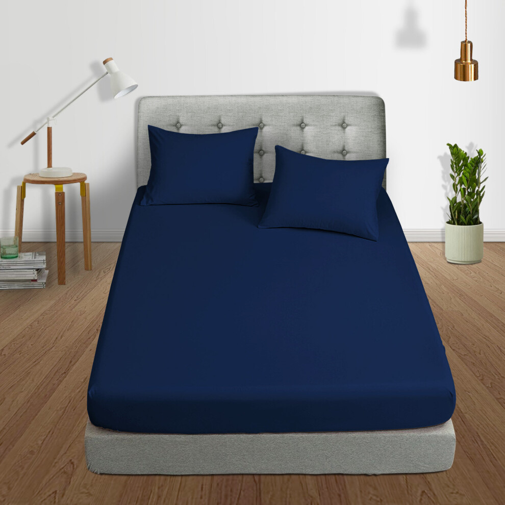 (Navy Blue, Super King (180 x 200 cm)) Extra Deep 25cm Fitted Sheet Bed Sheets Single Double King Super King Size