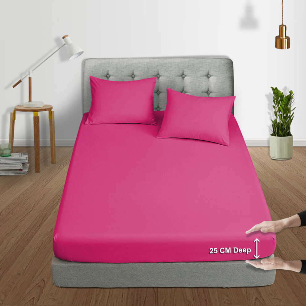 (Pink, Super King (180 x 200 cm)) Extra Deep 25cm Fitted Sheet Bed Sheets Single Double King Super King Size