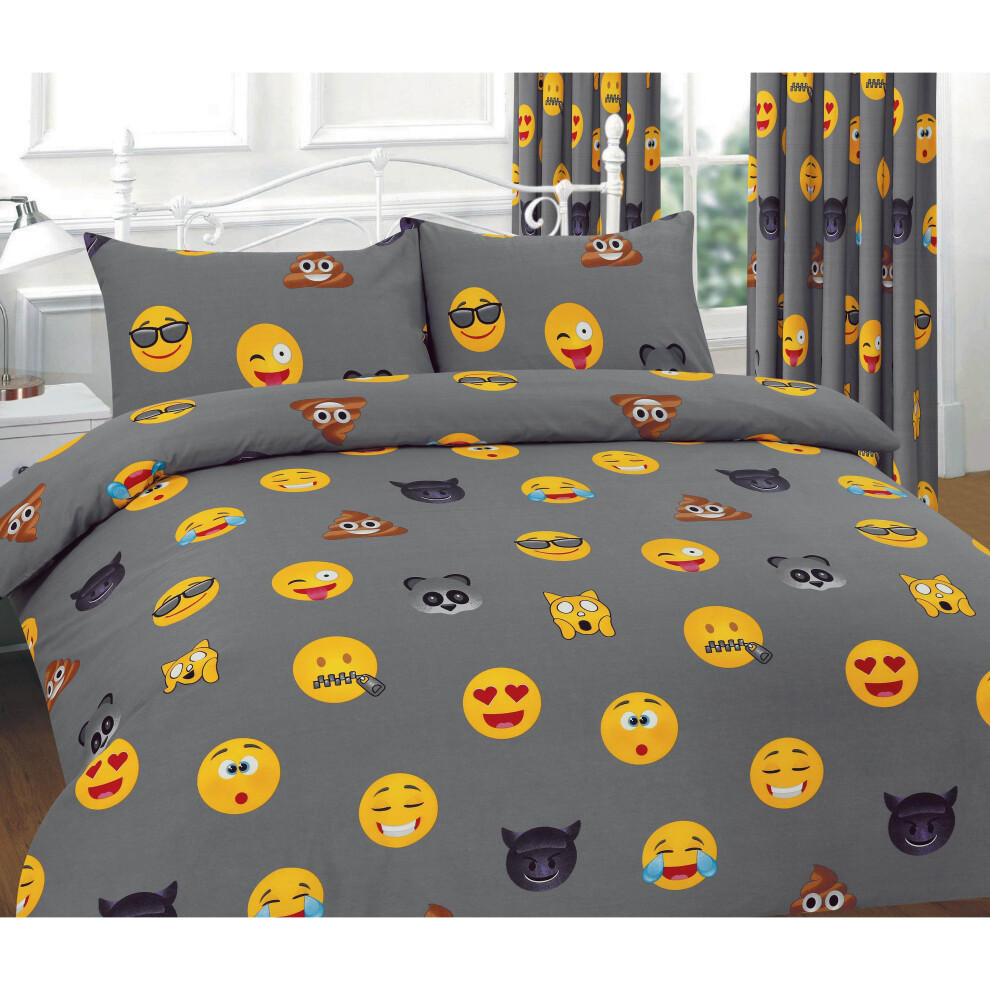 (Emoji Grey , Super King ) IKon Emoji Duvet Cover Set With Pillow Cases size