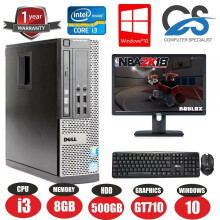 Fast Dell Bundle Desktop Pc Full Set Computer Intel I3 8Gb 500Gb Gt710 - Refurbished
