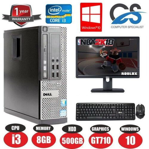Refurbished Dell Fast Dell Bundle Desktop Pc Full Set Computer Intel I3 8Gb 500Gb Gt710