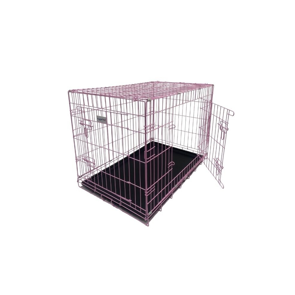 HugglePets Pink / Blue Dog Cage with Plastic Tray - Pink, Small