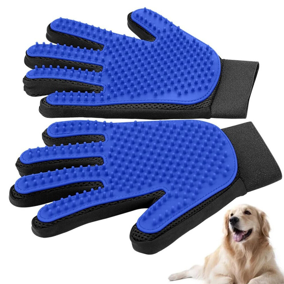 (Red) A Pair of Rubber Pet Dogs Cats Grooming Gloves