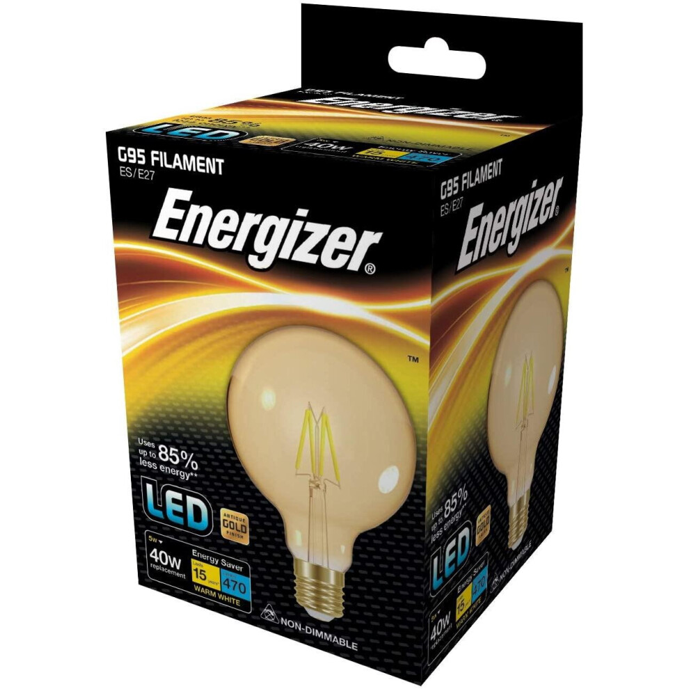 Energizer Filament Gold LED G95 E27  Energy Saving BLISTER Bulbs
