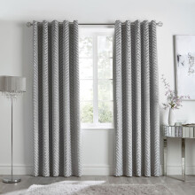 (Silver, 90 x 90 Inch) By Caprice Home Faye Art Deco Tufted Chevron Eyelet Curtains