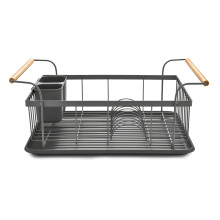 Tower Scandi T847009GRY Dishrack with Wooden Handle, Grey