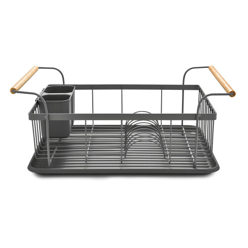 Tower Tower Scandi T847009GRY Dishrack with Wooden Handle, Grey