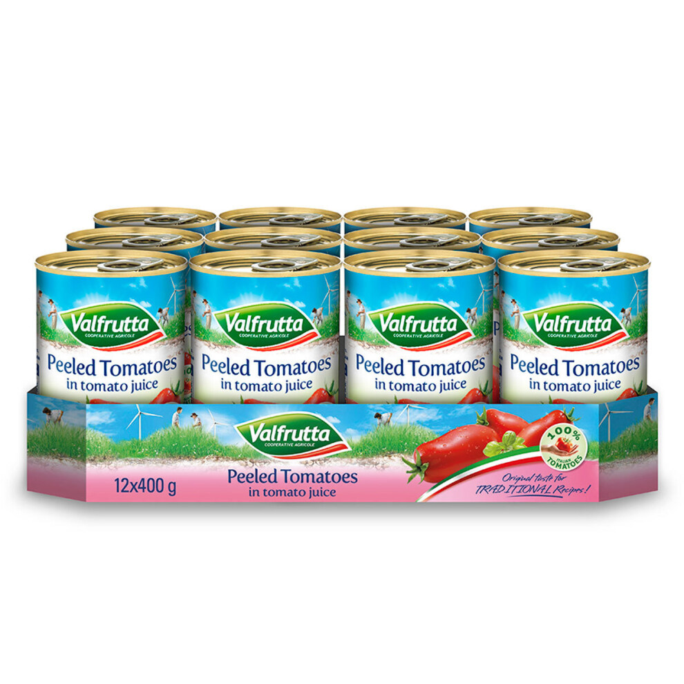 Valfrutta Peeled Plum Italian Tomatoes In Tomato Juice - 12X400g Cans, 100% Italian, Ready For Quick Recipes