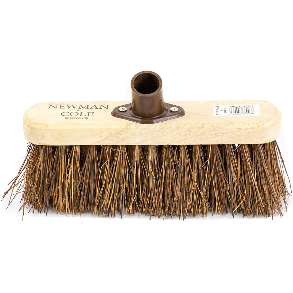 Newman and Cole 10" Wooden Broom Head with Stiff Natural Hard Bristle