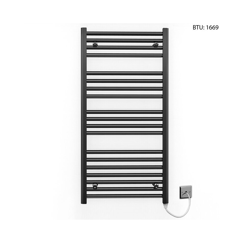 (500 X 1000Mm) Black Electric Bathroom Towel Rail Radiator 7427268761086