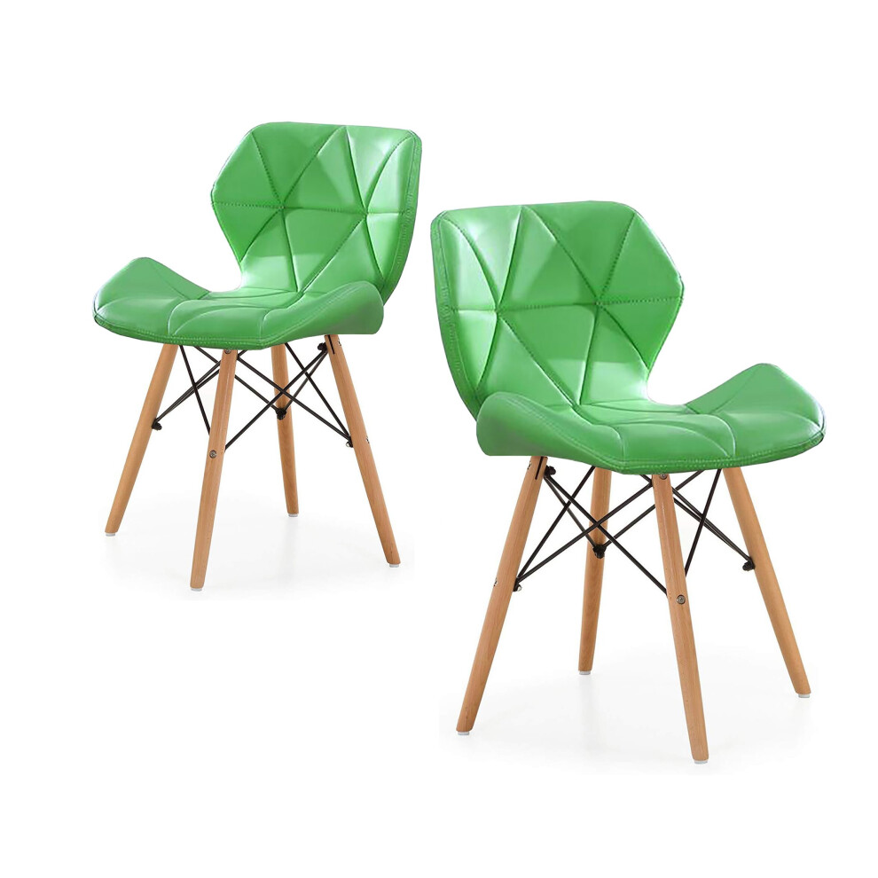 (Green) Eiffel Dining Chairs Wooden Legs Faux Leather Padded Chair