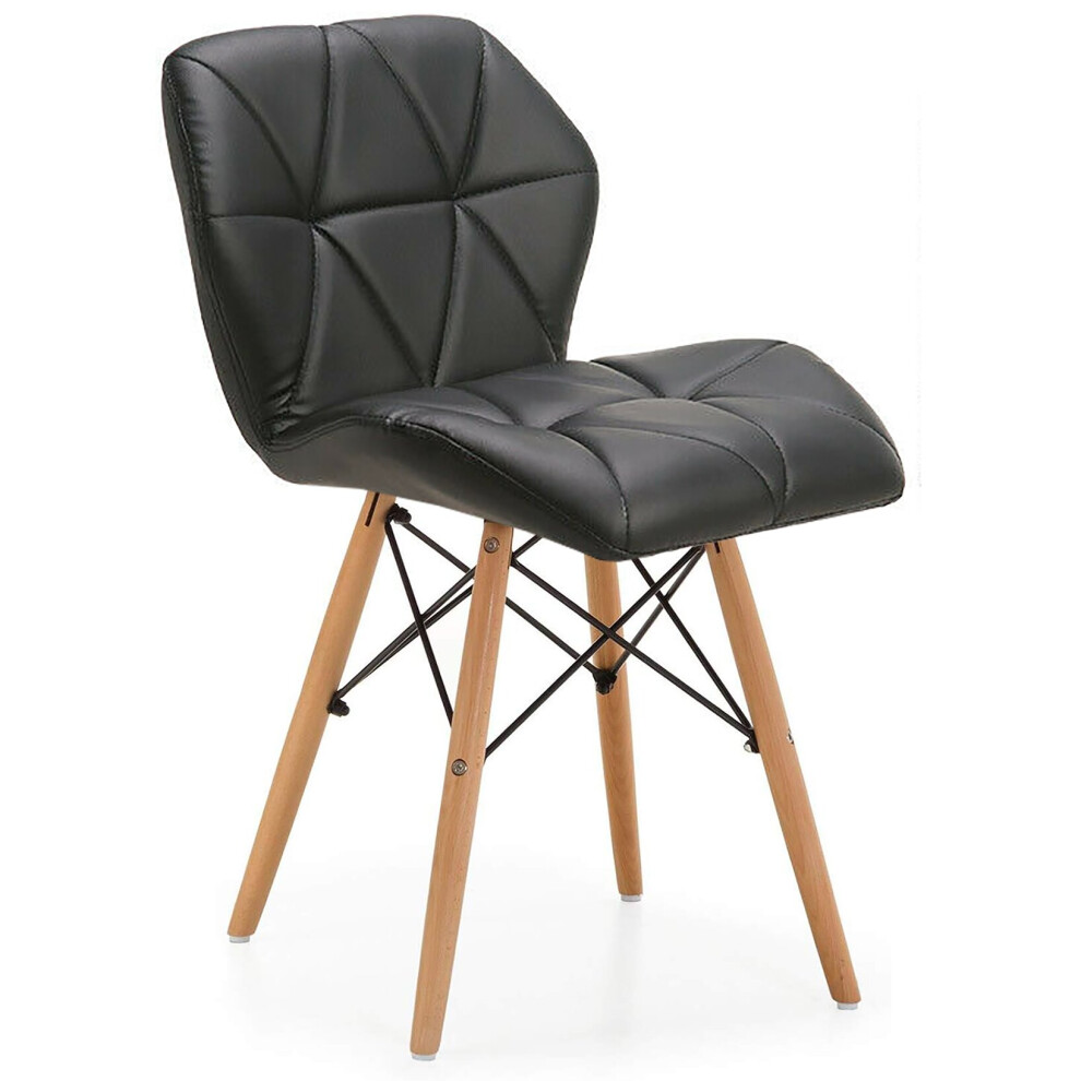 (Black) Eiffel Dining Chairs Wooden Legs Faux Leather Padded Chair