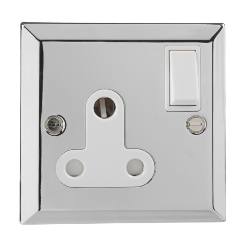 British General Chrome Single 1 Gang BS 546 Round Pin Socket 15A Plug