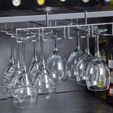 Chrome Under Shelf Hanging Metal Wine Glasses Stemware Rack