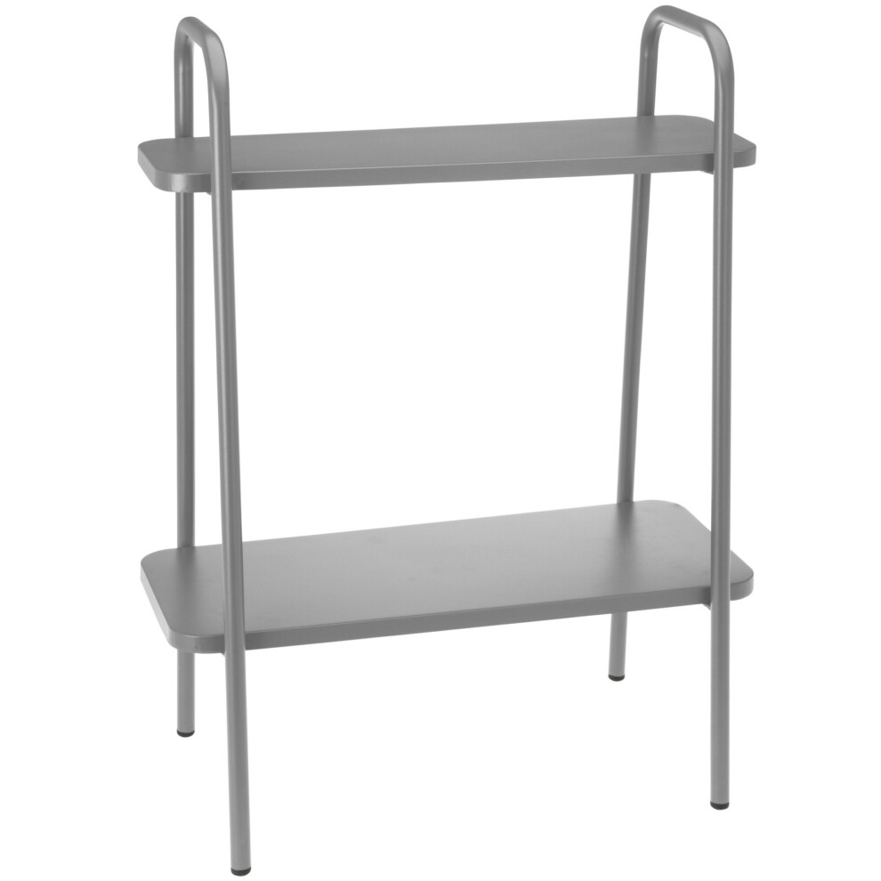 (Light Grey) 2 Tier Metal Flower Stand Display Rack Photo Shelf