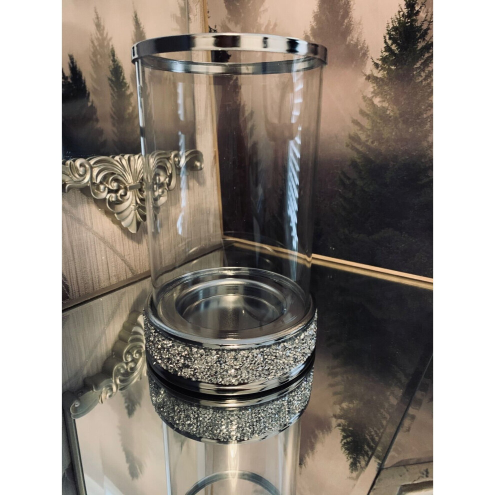 Crushed Diamond Crystal Diamante Beaded Hurricane Candle Jar Holder