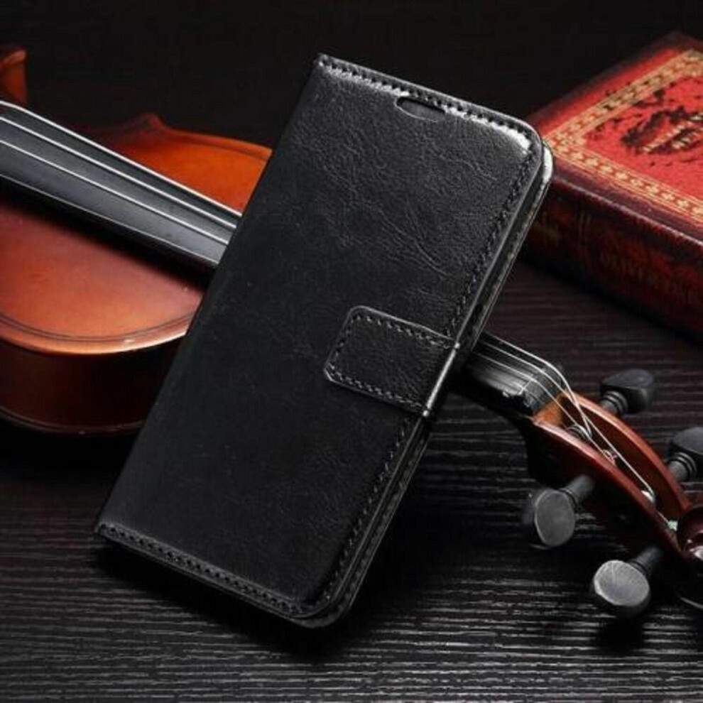 Genuine Leather Wallet Book Case For Huawei Honor 9 - Black 5055546066343