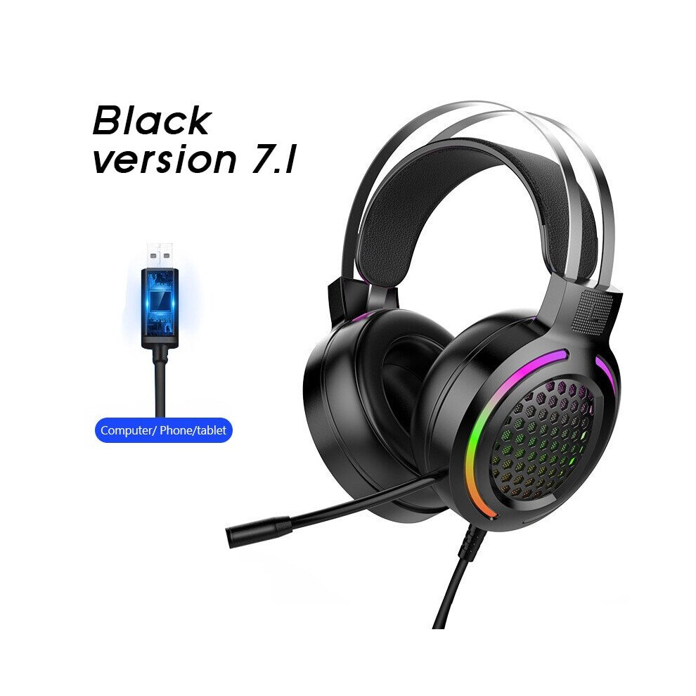 Photos - Headphones Wired Gaming Headset 7.1 Surround Sound Stereo Earphones USB Microphone Breathing RGB Light Clear