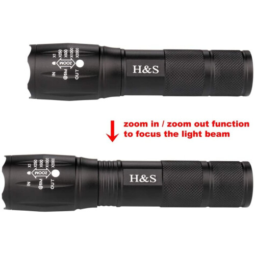 H&S LED Torch Super Bright CREE T6 Torch Zoomable Waterproof Flashlight Camping Light - XML 2