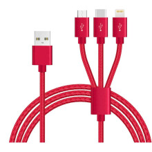(Red) 3 in 1 Multi USB Phone Charger Cable for iPhone and Android Nylon Braided Data Cable