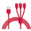 (Red) 3 in 1 Multi USB Phone Charger Cable for iPhone and Android Nylon Braided Data Cable 1