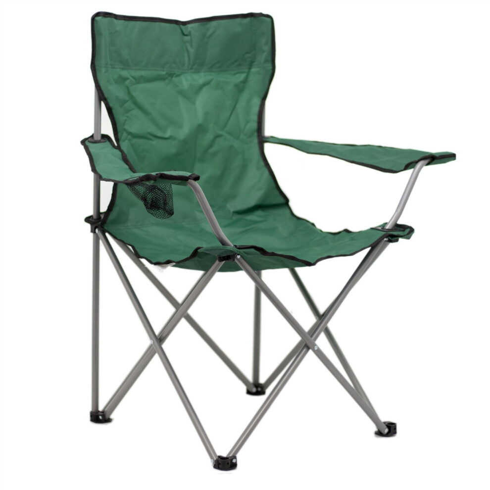 Deluxe Portable Folding Camping Chair | Outdoor Fold Out Lightweight Camp Chairs | Picnic Chairs Folding Armrest Cup Holder - Green