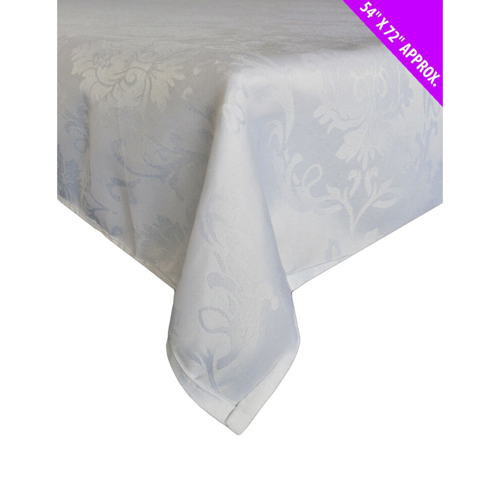 (White) Damask White & Cream Patterned Tablecloth Rectangle 54 x 71 inch 137cm x 178 cm