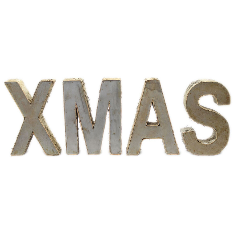 Distressed Iron Metal Birch Wood Xmas Letters Decorative Word Christmas Decoration