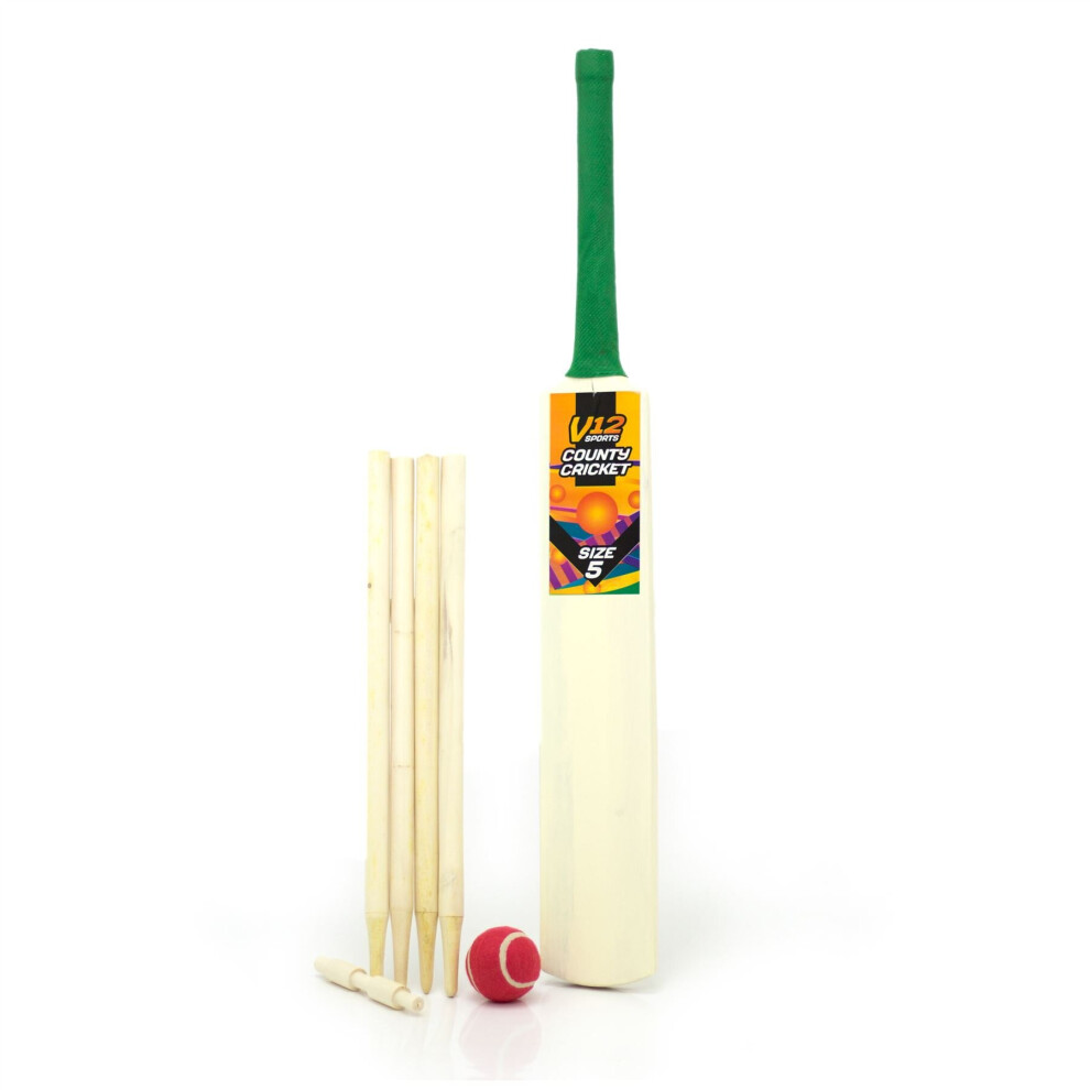 V12 Sport County Cricket Set - Size 5 | 10+ Years Junior Cricket Set For Kids | Wooden Cricket Kit Garden Outdoor Games