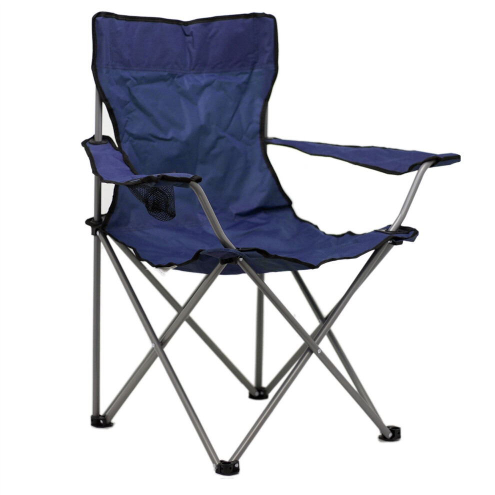 Deluxe Portable Folding Camping Chair | Outdoor Fold Out Lightweight Camp Chairs | Picnic Chairs Folding Armrest Cup Holder - Blue