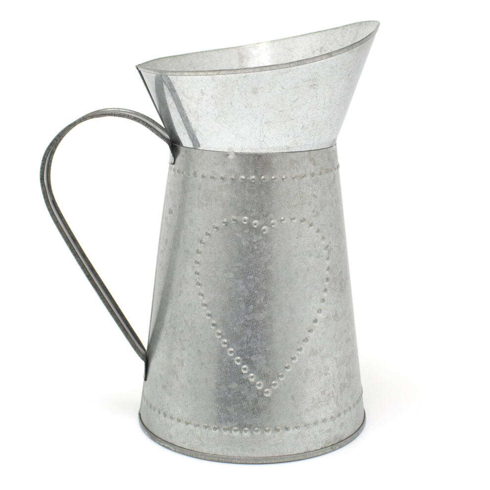 Vintage Style Decorative Tin Pitcher | Metal Artificial Flower Jug Vase | Shabby Chic Home Accessories
