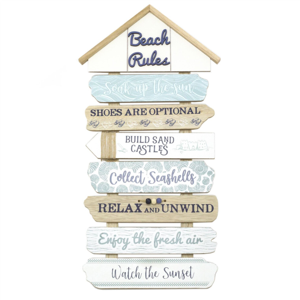 Carousel 50.5 Cm Beach Rules Wooden Sign Nautical Decor Wall Art - Decorative Coastal Wall Mounted Beach Hut Plaque