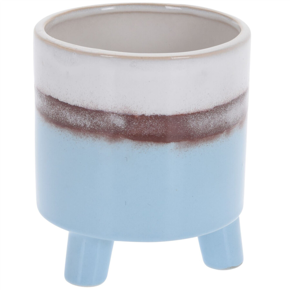 Ombre Glaze Ceramic Plant Pot Holder 12.5cm x 15cm - Cachepot Vase Indoor Garden Planter With Legs ~ Blue