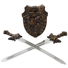 Kids Twin Sword Shield Battle Pack Toy | Children's Medieval Knight Costume Fancy Dress | Play Sword Shield Set Role Playing - Bronze