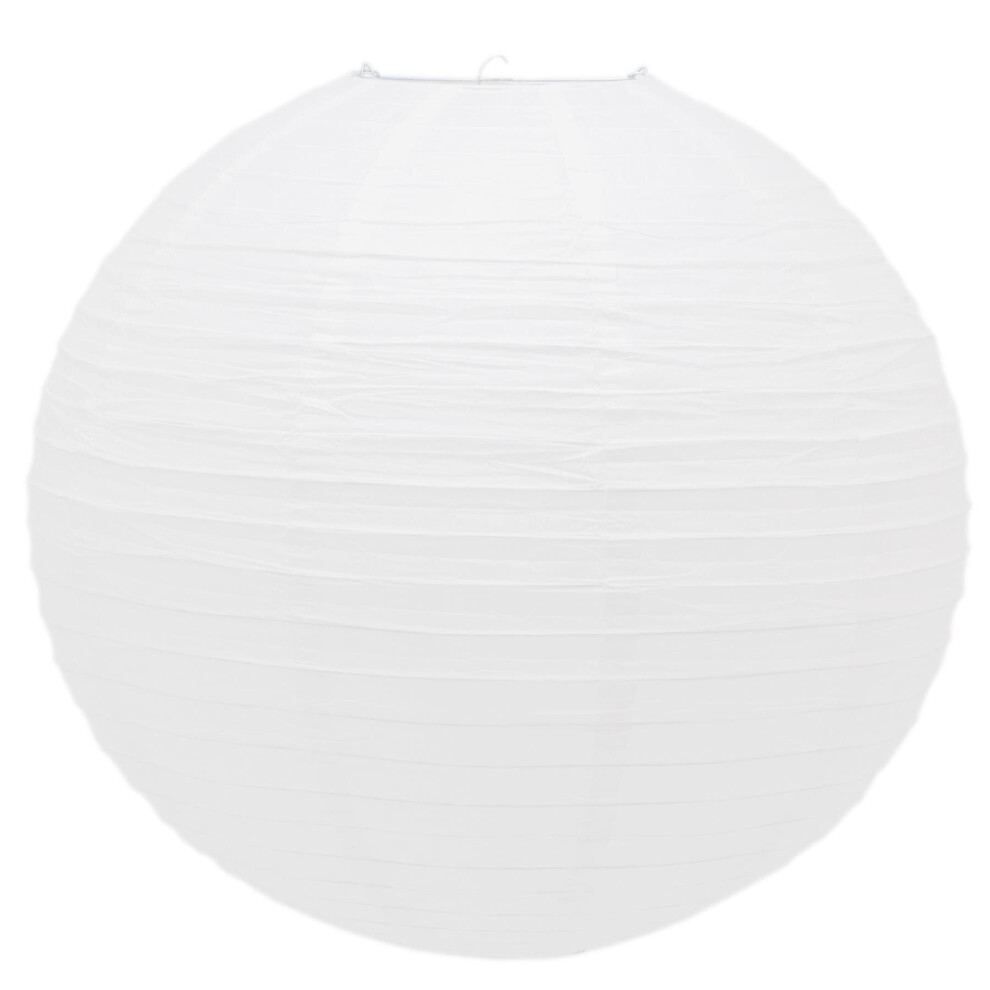 50cm Round White Paper Light Shade Lantern | Classic Bamboo Style Ribbed Paper Lampshade | Large Circle Ceiling Lightshade