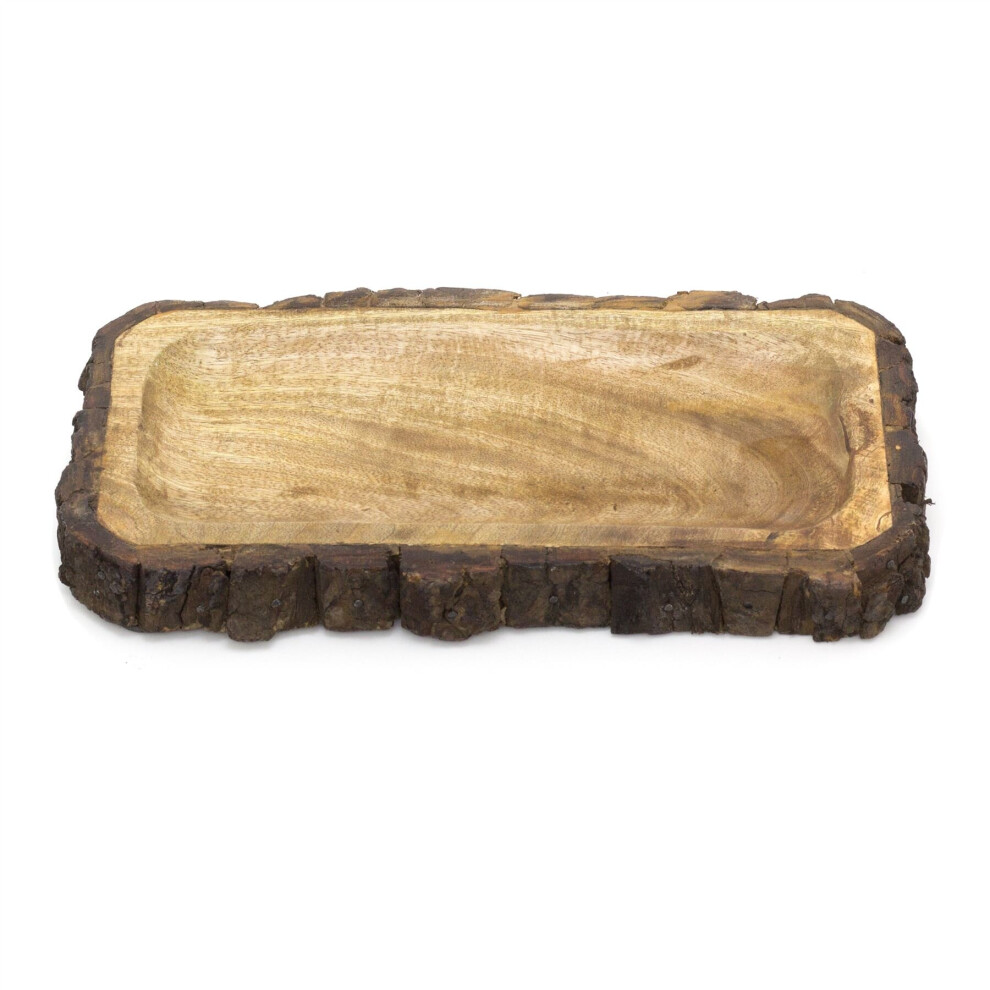 31cm Wooden Tray Tree Bark Wood Display Tray | Trinket Tray Jewellery Dish | Rectangle Candle Tray