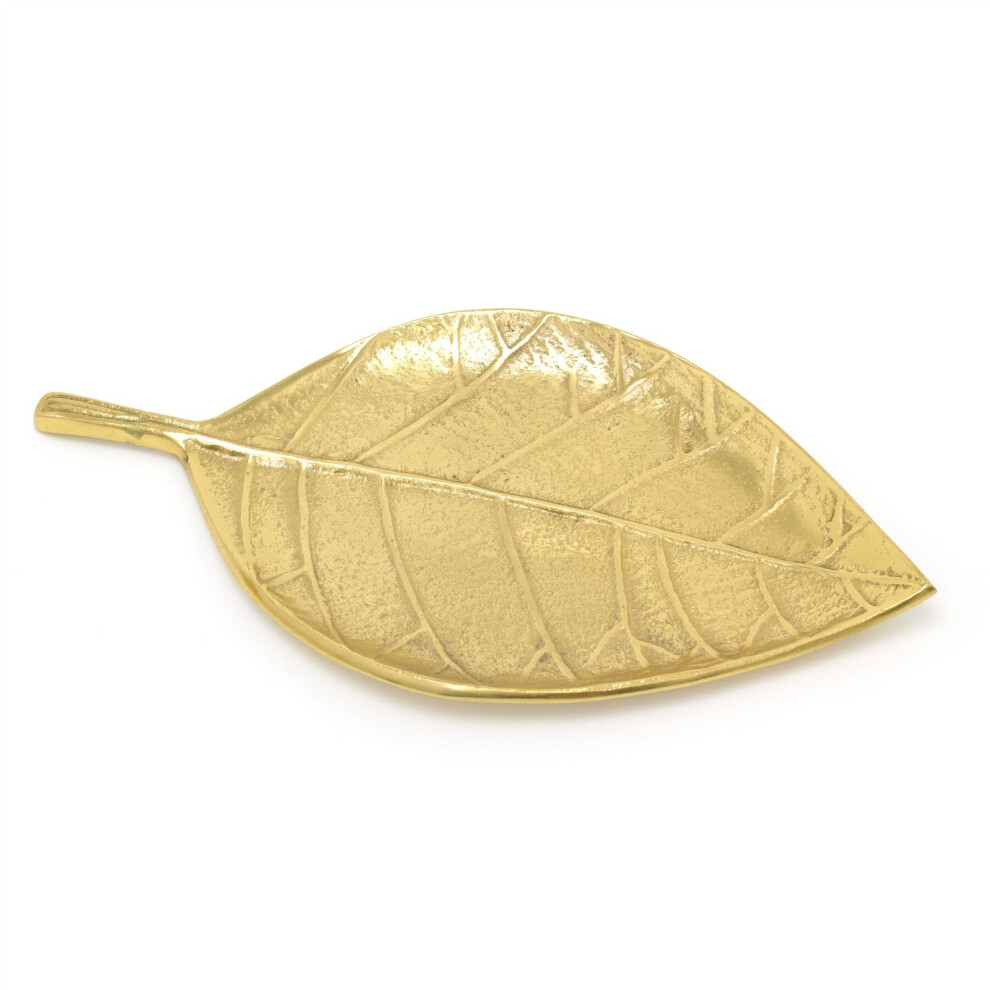 Elegant Gold Metal Leaf Decorative Tray | Aluminium Storage Display Vanity Tray | Botanical Display Plate