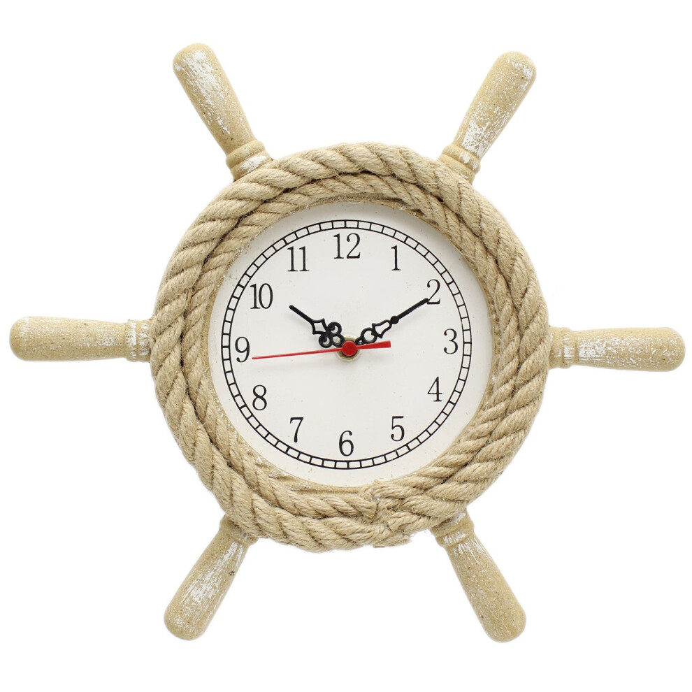 Lovely Shabby Chic Nautical Ship Wheel Clock Wooden Wall Decoration