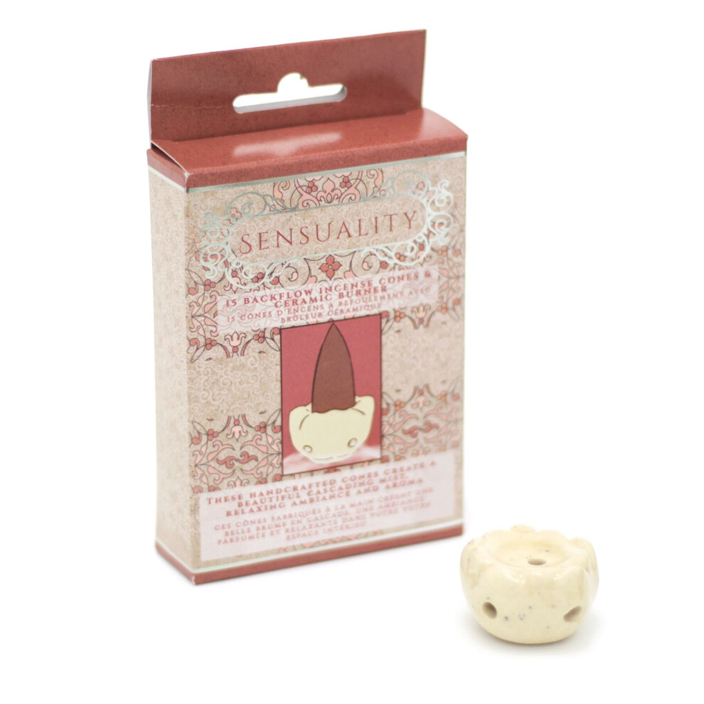 Pack Of 15 Backflow Incense Cones And Ceramic Burner | Waterfall Back Flowing Incense Cones With Holder | Aromatherapy Burner - Sensuality